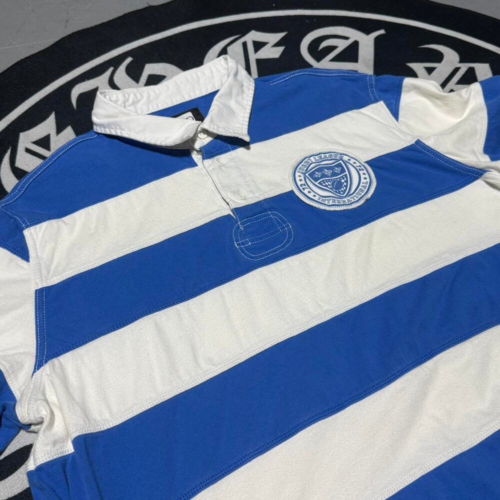 Blue and White Ocean Pacific Striped Polo Shirt with Embroidery